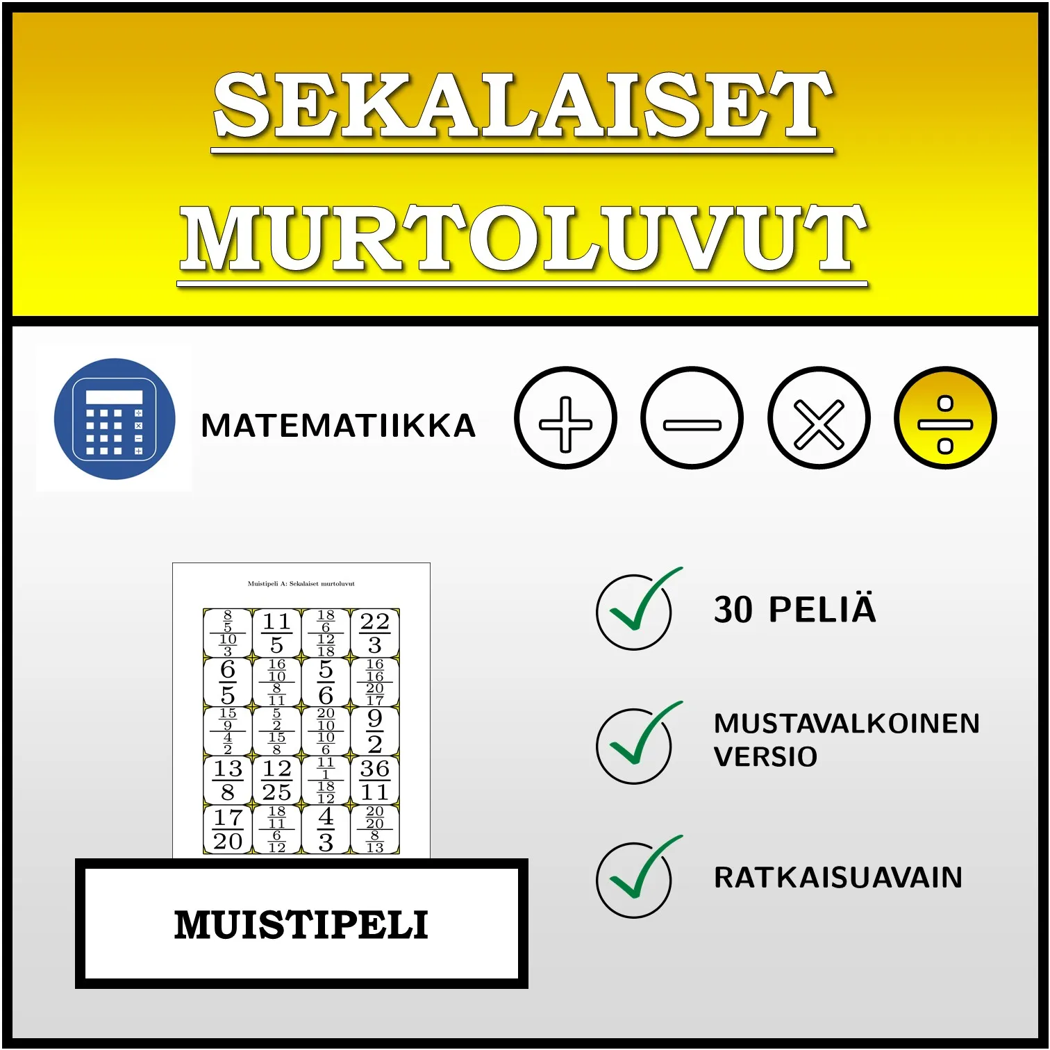 Muistipeli: Sekalaiset murtoluvut