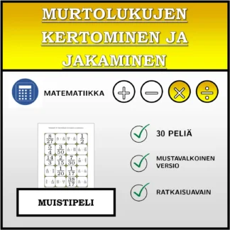 Muistipeli: Murtolukujen kertominen ja jakaminen