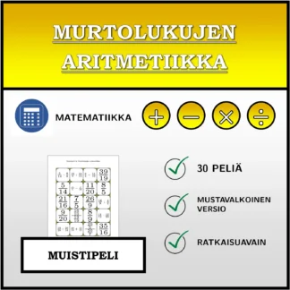 Muistipeli: Murtolukujen aritmetiikka