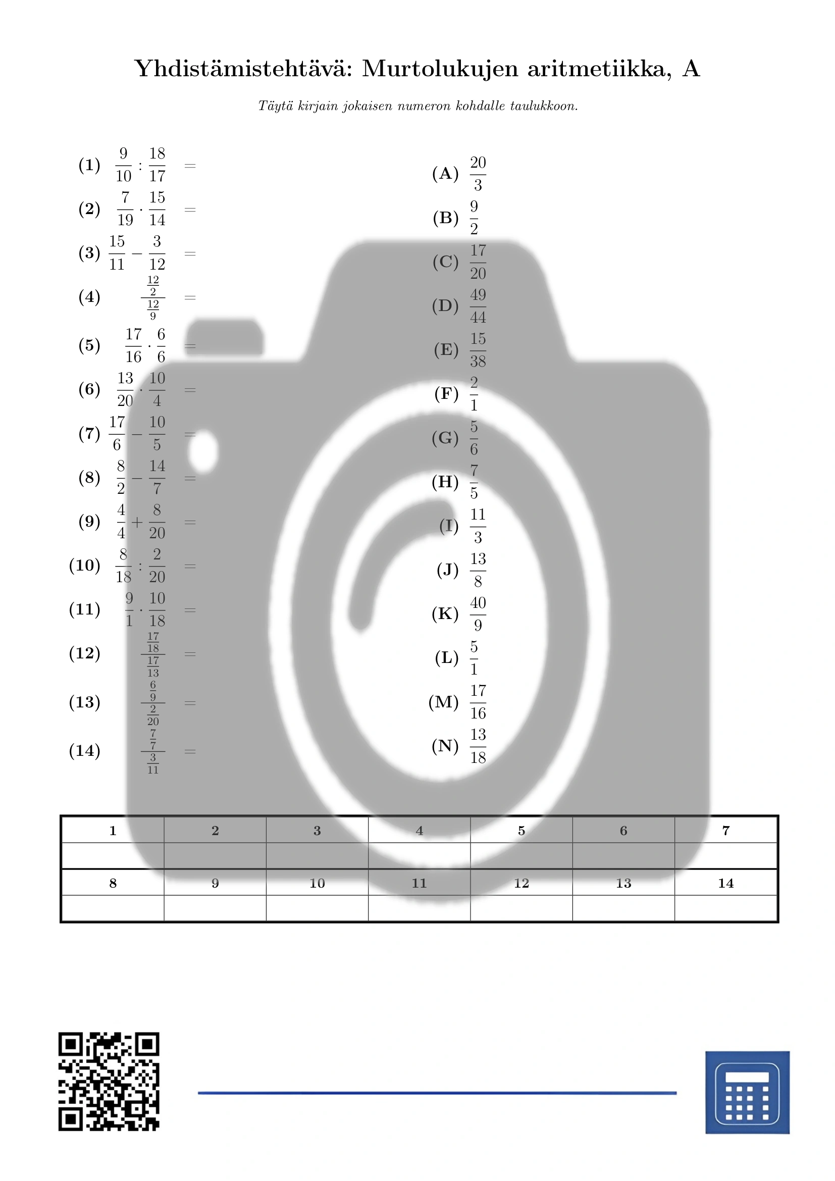 Yhdistämistehtävä: Murtolukujen aritmetiikka - Image 2