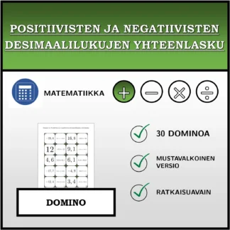 Domino: Positiivisten ja negatiivisten desimaalilukujen yhteenlasku