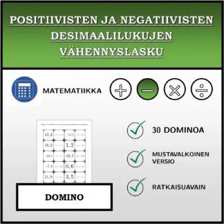 Domino: Positiivisten ja negatiivisten desimaalilukujen vähennyslasku