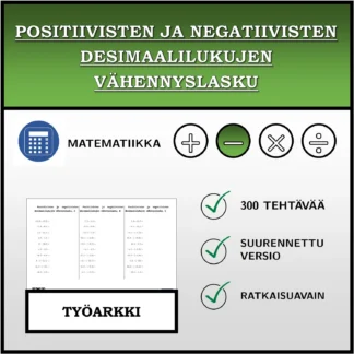 Työarkki: Positiivisten ja negatiivisten desimaalilukujen vähennyslasku
