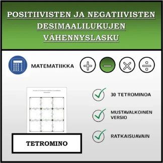 Tetromino: Positiivisten ja negatiivisten desimaalilukujen vähennyslasku