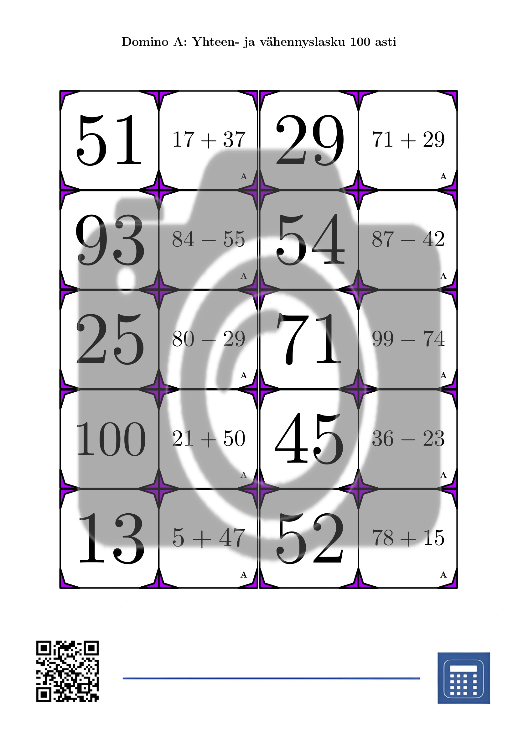 Domino: Yhteen- ja vähennyslasku 100 asti - Image 2