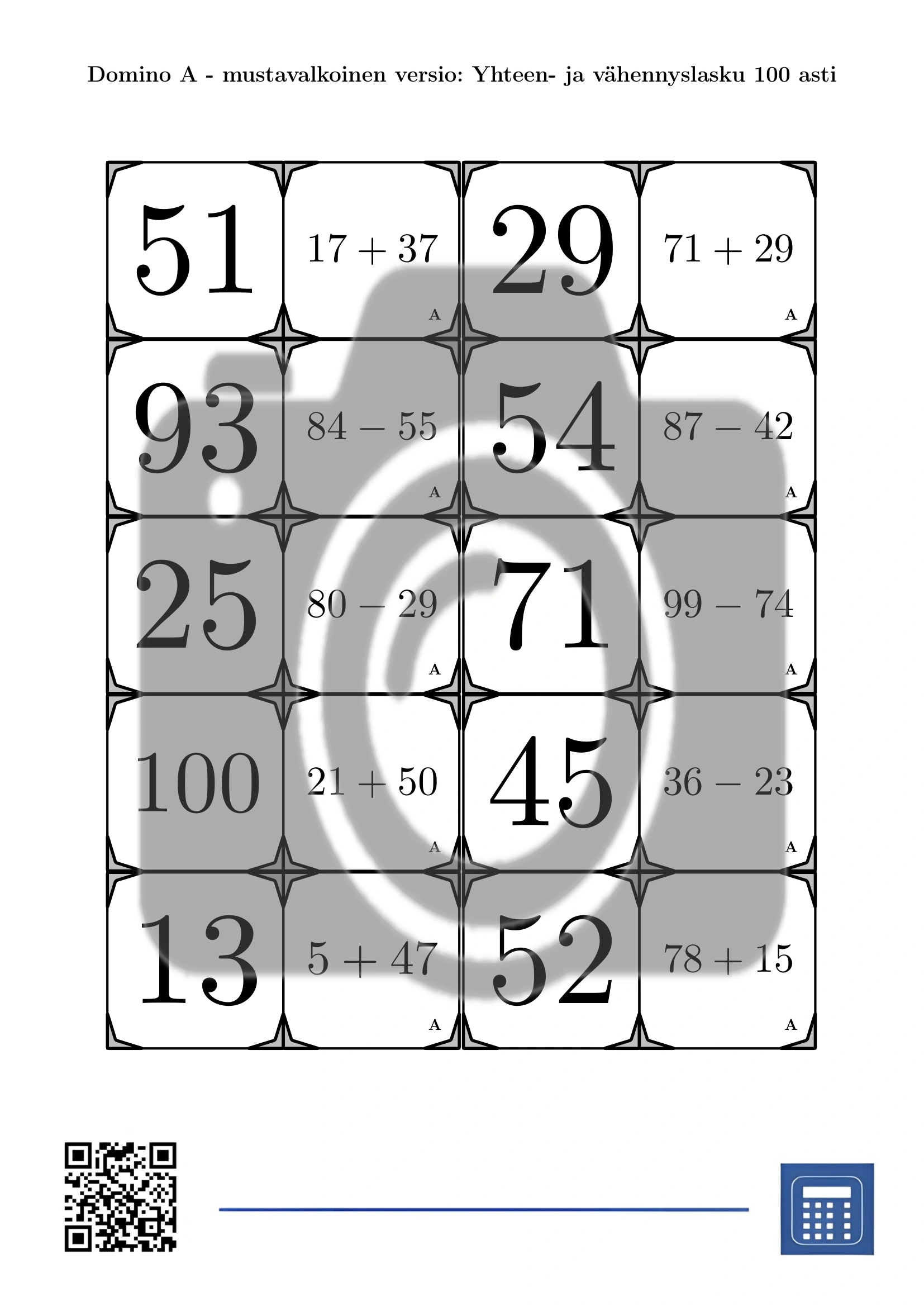 Domino: Yhteen- ja vähennyslasku 100 asti - Image 3