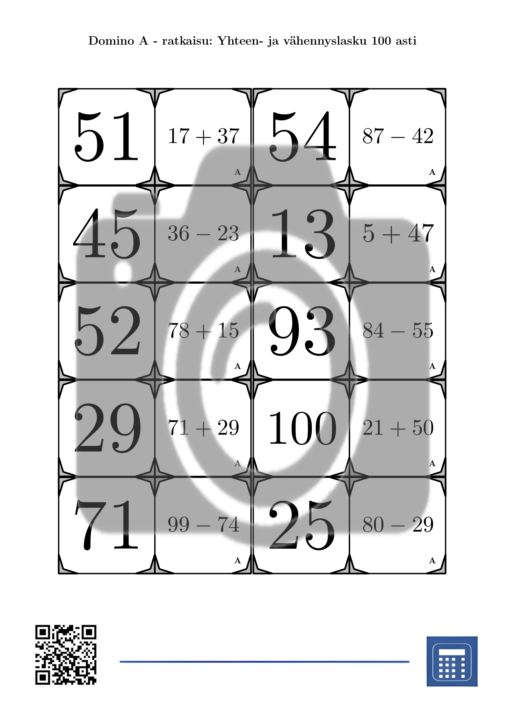 Domino: Yhteen- ja vähennyslasku 100 asti - Image 4