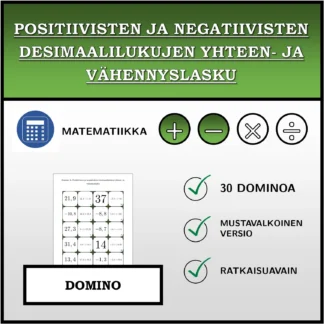 Domino: Positiivisten ja negatiivisten desimaalilukujen yhteen- ja vähennyslasku