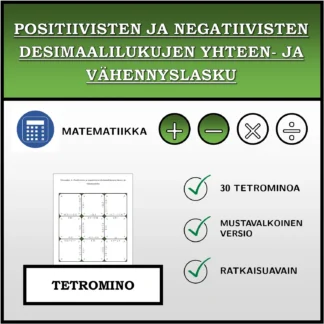 Tetromino: Positiivisten ja negatiivisten desimaalilukujen yhteen- ja vähennyslasku