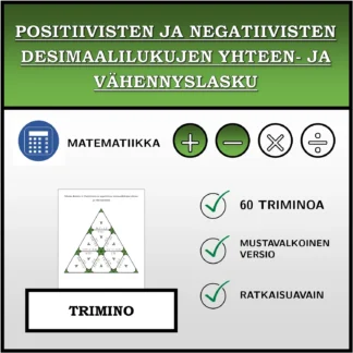 Trimino: Positiivisten ja negatiivisten desimaalilukujen yhteen- ja vähennyslasku
