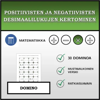 Domino: Positiivisten ja negatiivisten desimaalilukujen kertominen