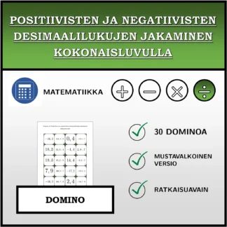 Domino: Positiivisten ja negatiivisten desimaalilukujen jakaminen kokonaisluvulla
