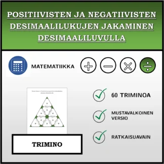 Trimino: Positiivisten ja negatiivisten desimaalilukujen jakaminen desimaaliluvulla