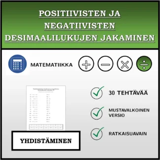 Yhdistämistehtävä: Positiivisten ja negatiivisten desimaalilukujen jakaminen