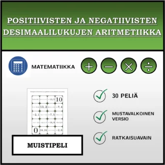 Muistipeli: Positiivisten ja negatiivisten desimaalilukujen aritmetiikka