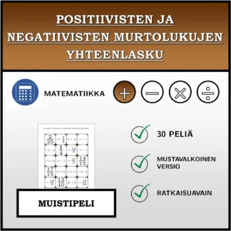 Muistipeli: Positiivisten ja negatiivisten murtolukujen yhteenlasku