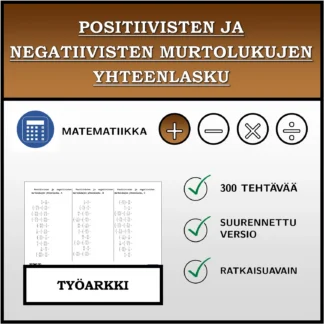 Työarkki: Positiivisten ja negatiivisten murtolukujen yhteenlasku