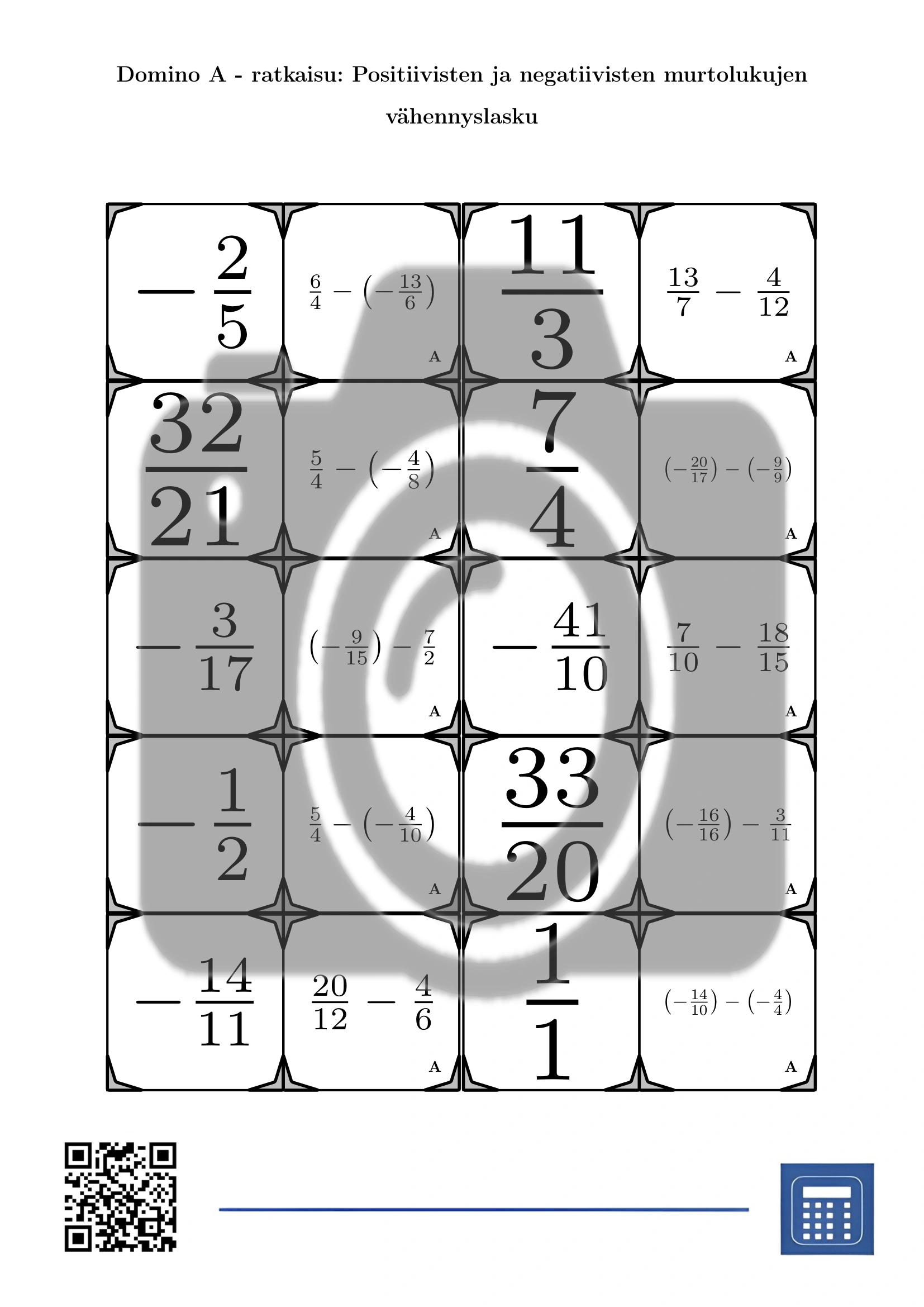 Domino: Positiivisten ja negatiivisten murtolukujen vähennyslasku - Image 4