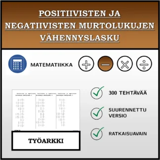 Työarkki: Positiivisten ja negatiivisten murtolukujen vähennyslasku