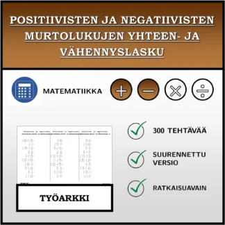 Työarkki: Positiivisten ja negatiivisten murtolukujen yhteen- ja vähennyslasku