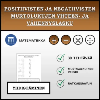 Yhdistämistehtävä: Positiivisten ja negatiivisten murtolukujen yhteen- ja vähennyslasku