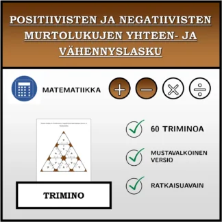 Trimino: Positiivisten ja negatiivisten murtolukujen yhteen- ja vähennyslasku