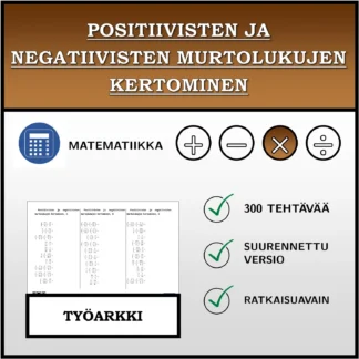 Työarkki: Positiivisten ja negatiivisten murtolukujen kertominen