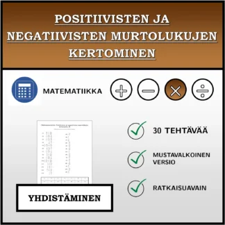 Yhdistämistehtävä: Positiivisten ja negatiivisten murtolukujen kertominen