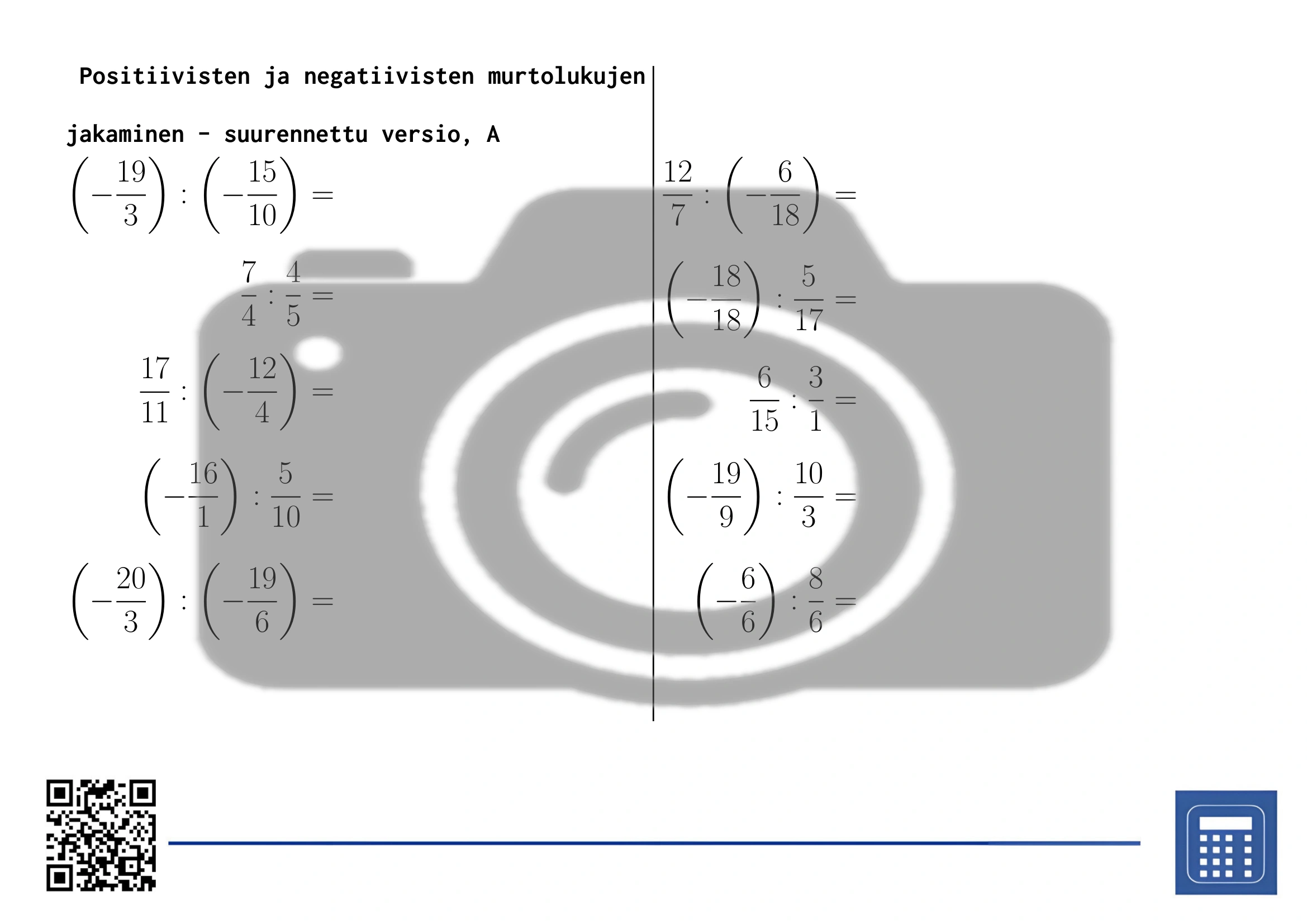 Työarkki: Positiivisten ja negatiivisten murtolukujen jakaminen - Image 3
