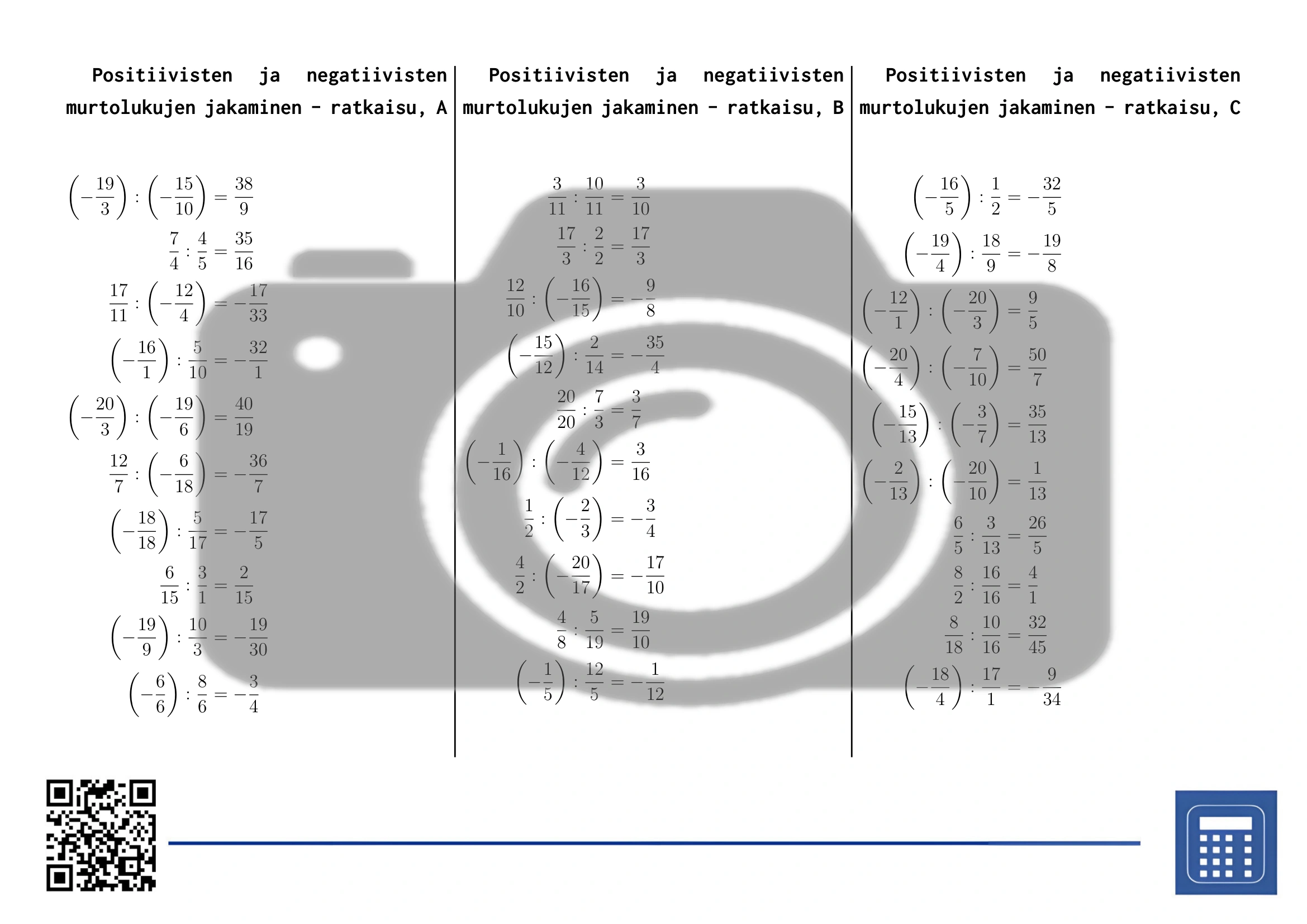 Työarkki: Positiivisten ja negatiivisten murtolukujen jakaminen - Image 4