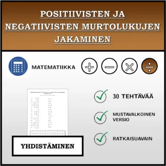 Yhdistämistehtävä: Positiivisten ja negatiivisten murtolukujen jakaminen