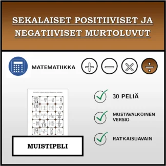Muistipeli: Sekalaiset positiiviset ja negatiiviset murtoluvut