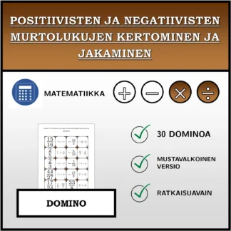 Domino: Positiivisten ja negatiivisten murtolukujen kertominen ja jakaminen