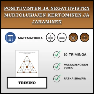 Trimino: Positiivisten ja negatiivisten murtolukujen kertominen ja jakaminen