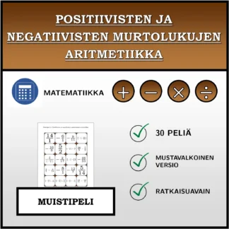 Muistipeli: Positiivisten ja negatiivisten murtolukujen aritmetiikka