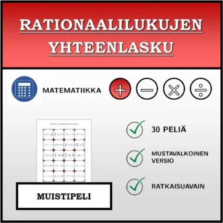 Muistipeli: Rationaalilukujen yhteenlasku