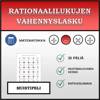 Muistipeli: Rationaalilukujen vähennyslasku
