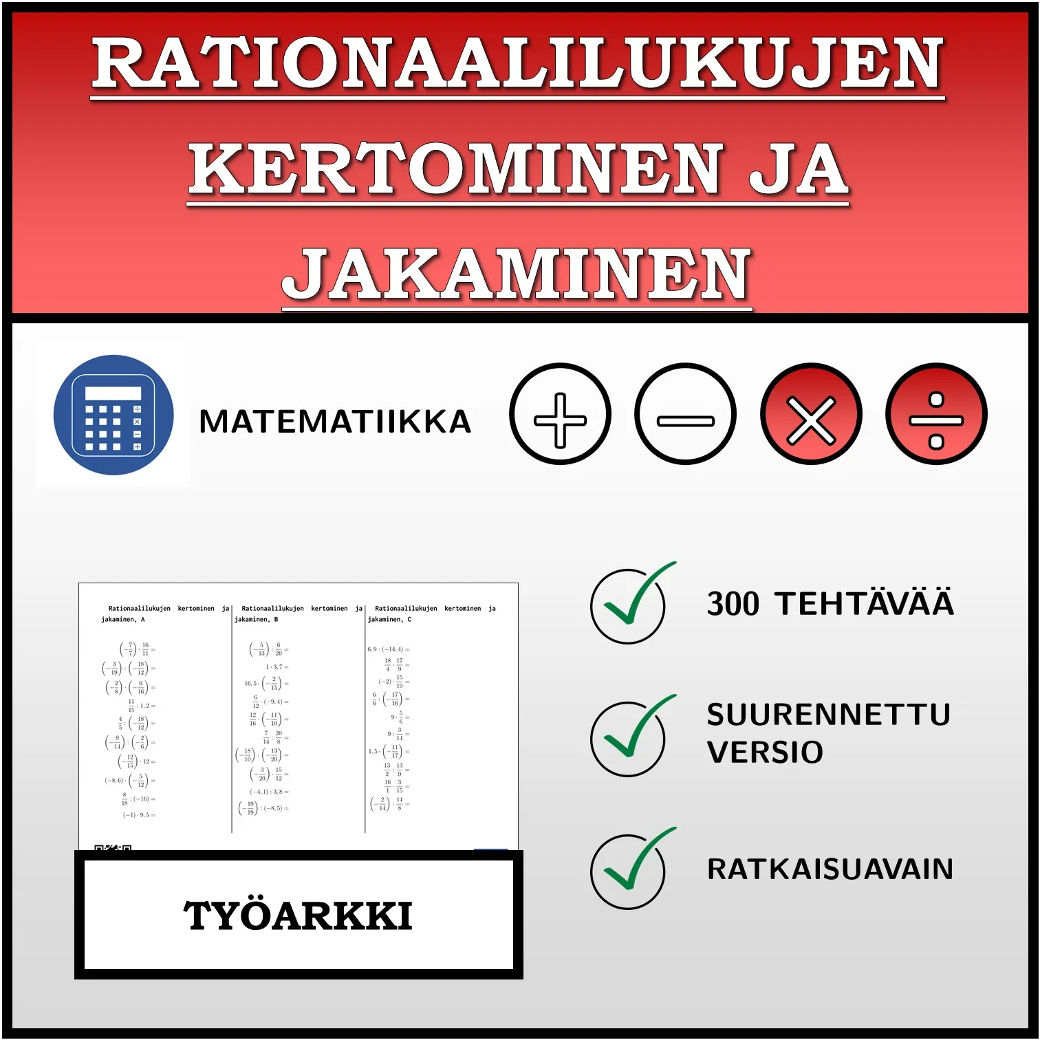 Työarkki: Rationaalilukujen kertominen ja jakaminen