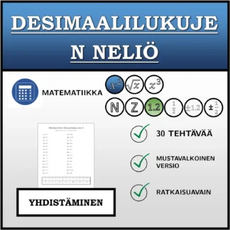 Yhdistämistehtävä: Desimaalilukujen neliö