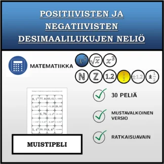 Muistipeli: Positiivisten ja negatiivisten desimaalilukujen neliö