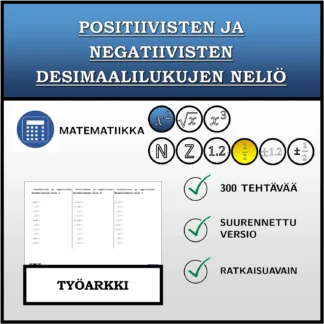 Työarkki: Positiivisten ja negatiivisten desimaalilukujen neliö