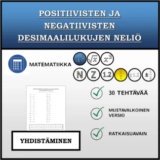Yhdistämistehtävä: Positiivisten ja negatiivisten desimaalilukujen neliö