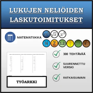 Työarkki: Lukujen neliöiden laskutoimitukset