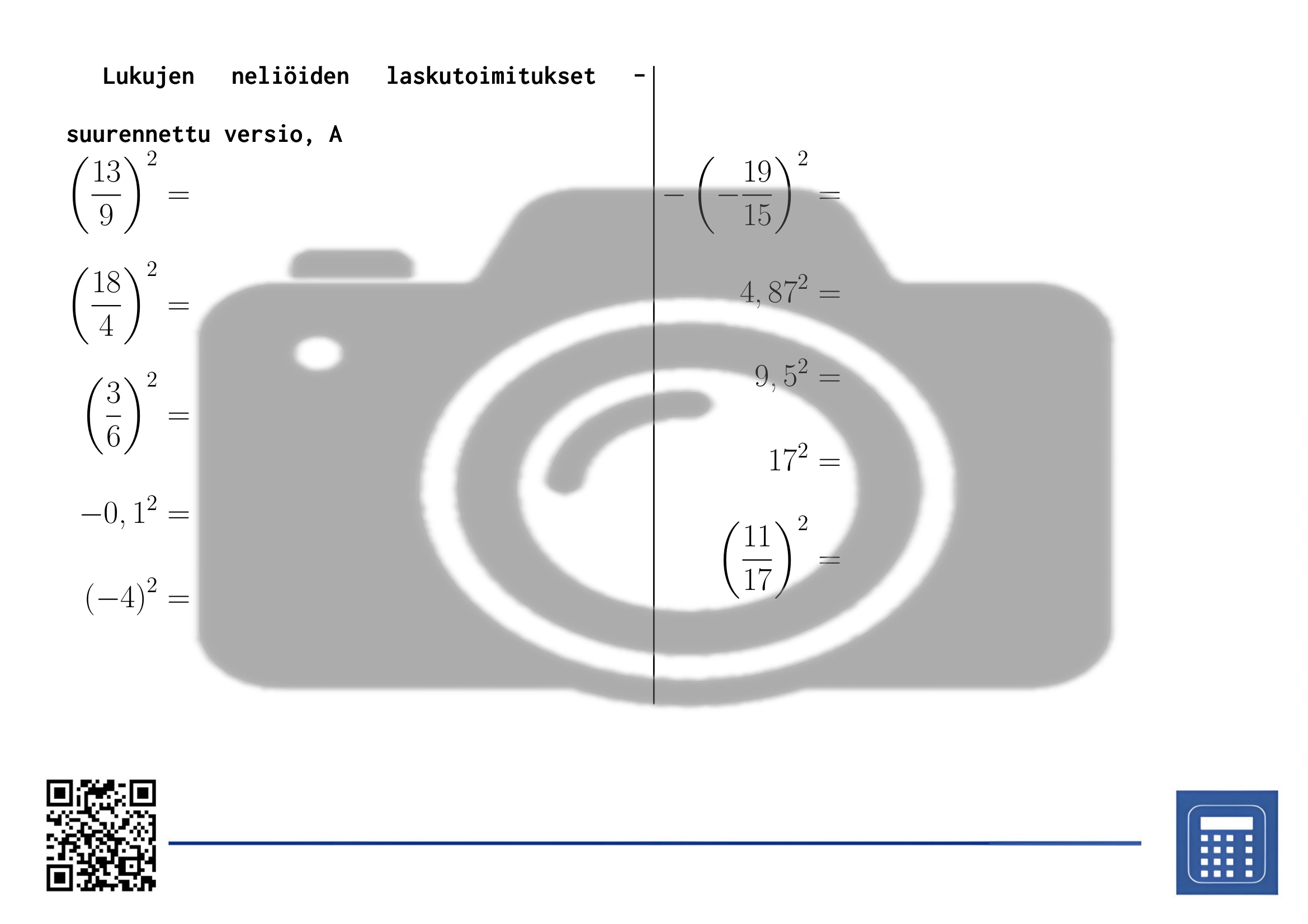 Työarkki: Lukujen neliöiden laskutoimitukset - Image 3
