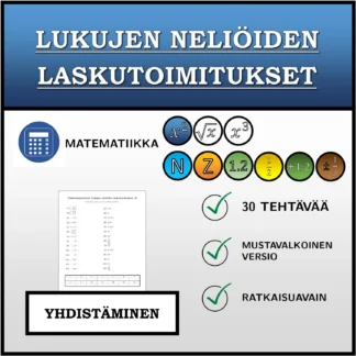 Yhdistämistehtävä: Lukujen neliöiden laskutoimitukset