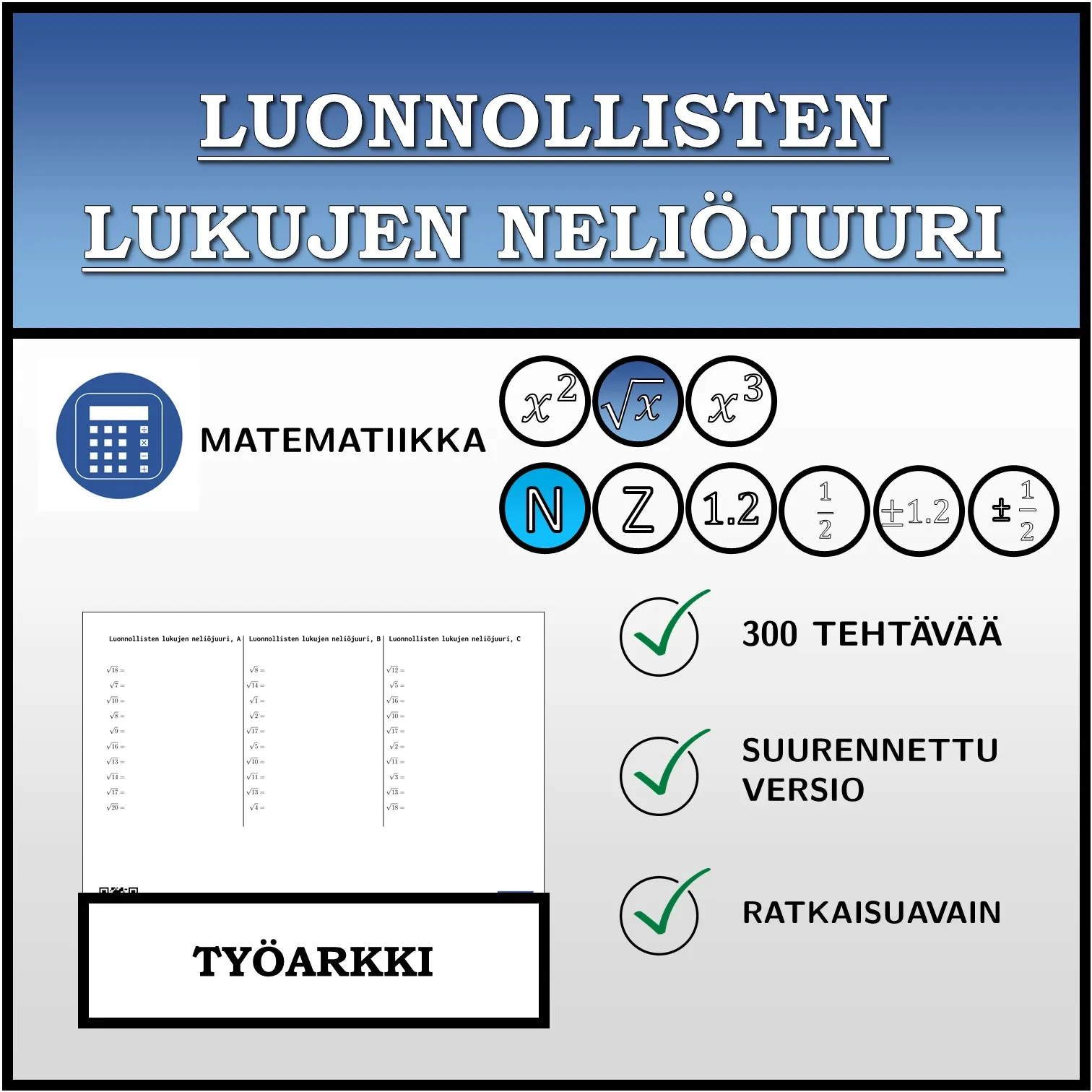 Työarkki: Luonnollisten lukujen neliöjuuri