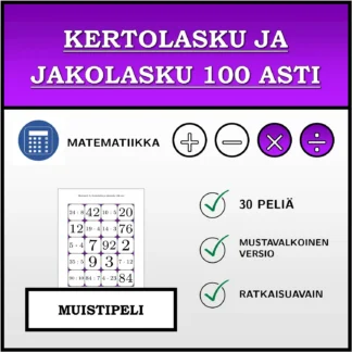 Muistipeli: Kertolasku ja jakolasku 100 asti