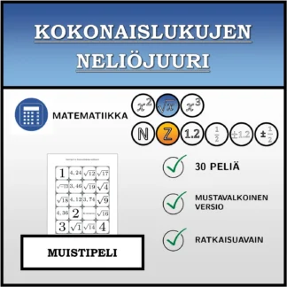 Muistipeli: Kokonaislukujen neliöjuuri