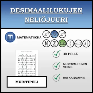 Muistipeli: Desimaalilukujen neliöjuuri