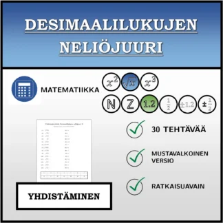 Yhdistämistehtävä: Desimaalilukujen neliöjuuri